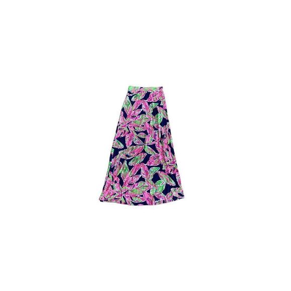 Lilly Pulitzer Marni Maxi Skirt Navy & Pink Palm Leaves XS - Picture 2 of 4